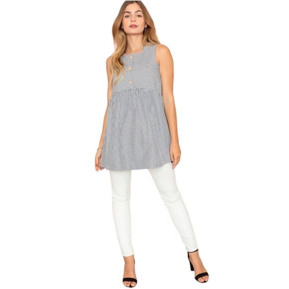 NWOT Egs Gray and White Striped Babydoll Tunic Sz 1XL - Picture 1 of 6